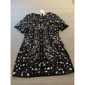 ASOS US 14 Womens Black Beaded Short Sleeve Shift Dress